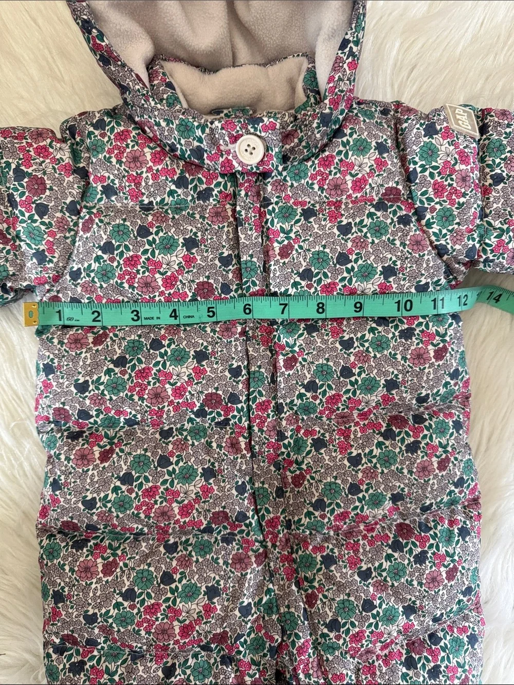 Baby GAP Girls Snowsuit Floral Hooded One-Piece Pink & Green Size 0-6 Months